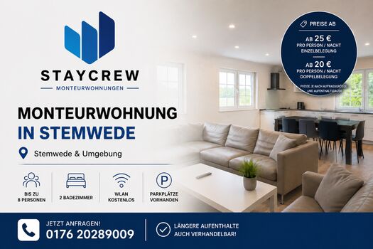 Monteurwohnung Stemwede-Oppenwehe | bis 8 Personen Monteurwohnung Stemwede-Oppenwehe | bis 8 Personen