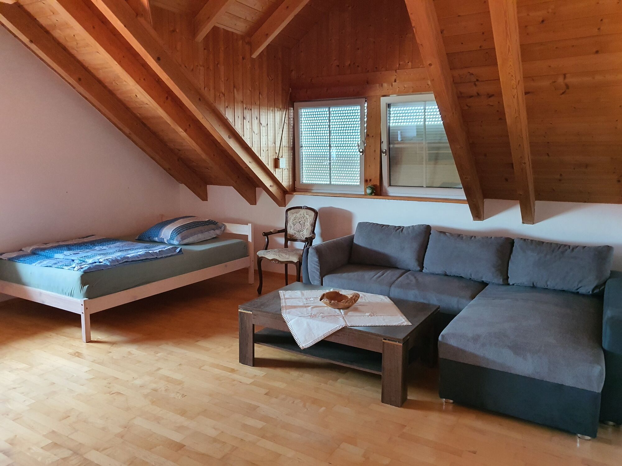 Wohnzimmer mit Bett und Schlafsofa Wohnzimmer mit Bett und Schlafsofa