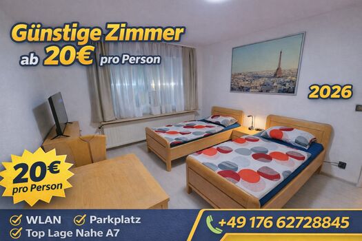 Möblierte Zimmer – WLAN, TV & Parkplätze | Nähe A7 & Flughafen Möblierte Zimmer – WLAN, TV & Parkplätze | Nähe A7 & Flughafen