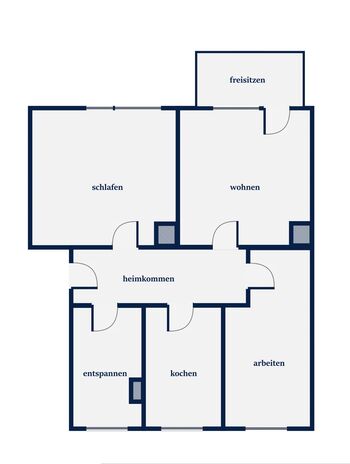 Grundriss der Wohnung: zwei Schlafzimmer, Wohnzimmer, Küche, Bad und Balkon Grundriss der Wohnung: zwei Schlafzimmer, Wohnzimmer, Küche, Bad und Balkon