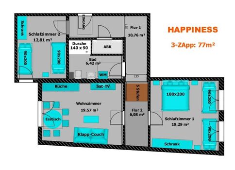 Monteurwohnung "Happiness" mit 2 Schlafzimmer, Hofgeismar-Zentrum!