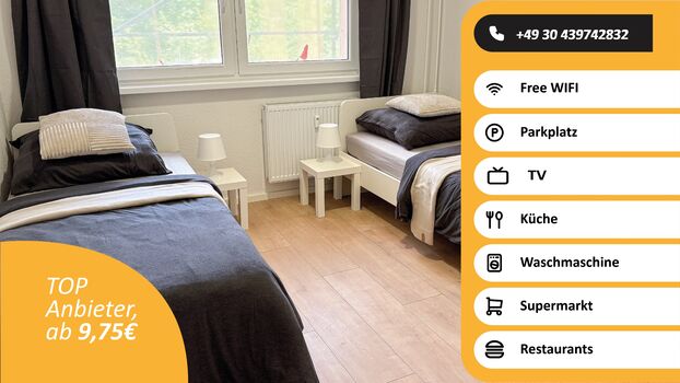 Neu renoviert: Wohnungen mit Einzelbetten, TV, WLAN, Parkpl.