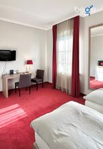 Heller Wohn- und Schlafbereich mit Smart-TV und Essplatz