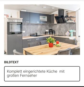 Komplett eingerichtete Küche mit Kachelofen WLAN und großen TV 