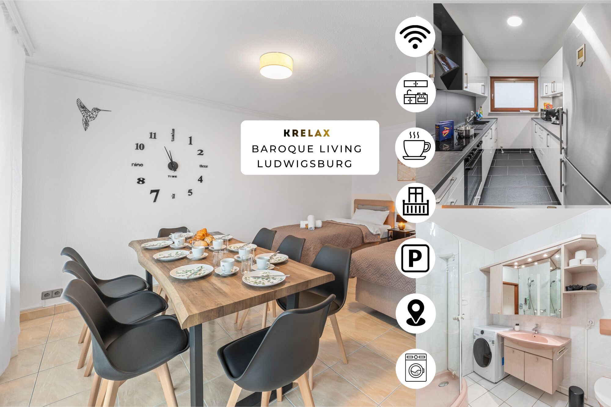 Modernes Monteurapartment mit Platz für Teams – Einzelbetten, große Küche und Parkplätze direkt am Haus.