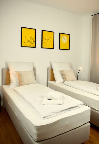 Zimmer 1: Die Boxspringbetten können getrennt genutzt werden.