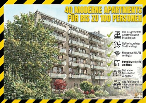40 möblierte Apartments alle in einem Haus für 100 Gäste!